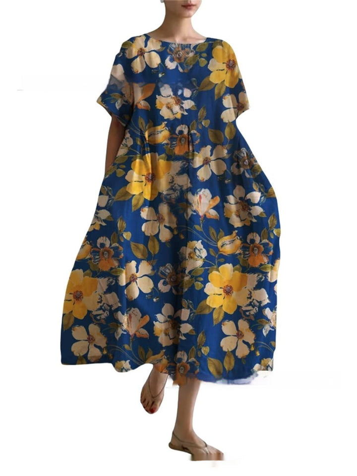 Womens 3D-printed Loose-fit Short-sleeve Dress