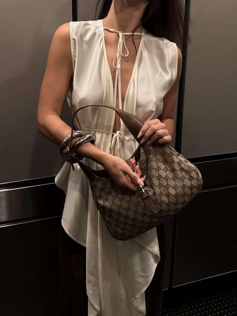 Cream Satin Tie Detail Sleeveless Draped Tunic Top