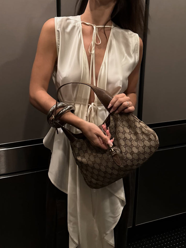 Cream Satin Tie Detail Sleeveless Draped Tunic Top