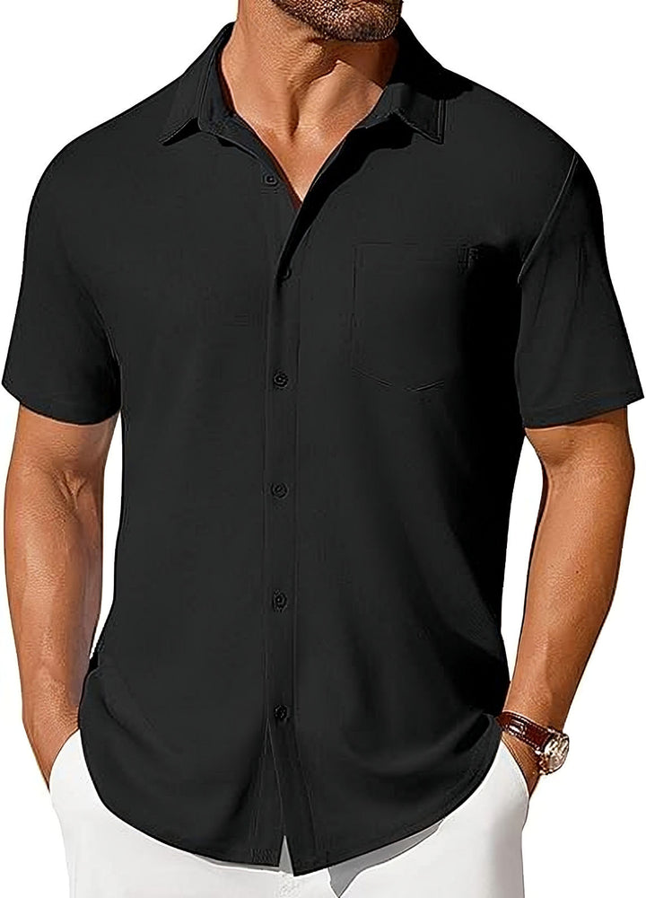 Mens Short-sleeve Button-up Wrinkle- And Crease-resistant Shirt