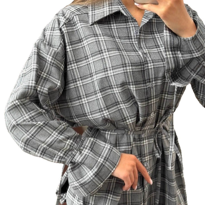 Womens Retro Plaid Shirt Jacket With Long Sleeves