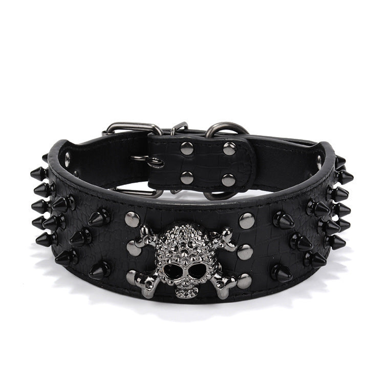 Skull pet collar with round head nails in black and various colors for dogs