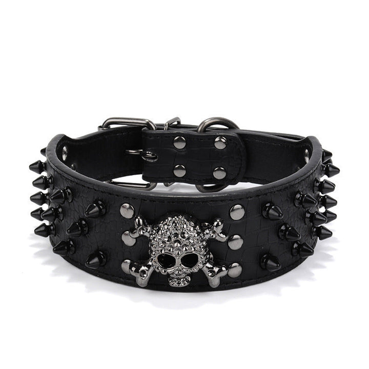 Skull pet collar with round head nails in black and various colors for dogs