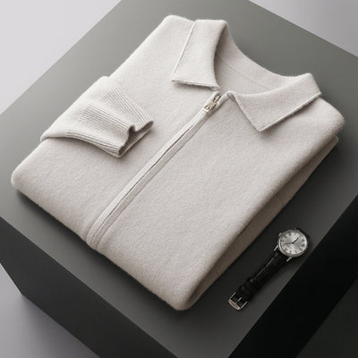 Pure Wool Cardigan Men's Knitted Turn-down Collar Coat