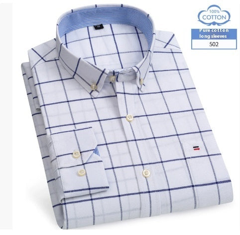 Middle-aged Men's Long Sleeve Pure Cotton Plaid Shirt