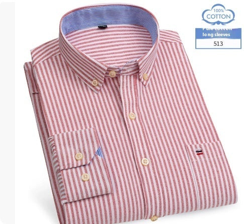 قميص رجالي متوسط ​​العمر بأكمام طويلة من القطن الخالص بنقشة مربعات