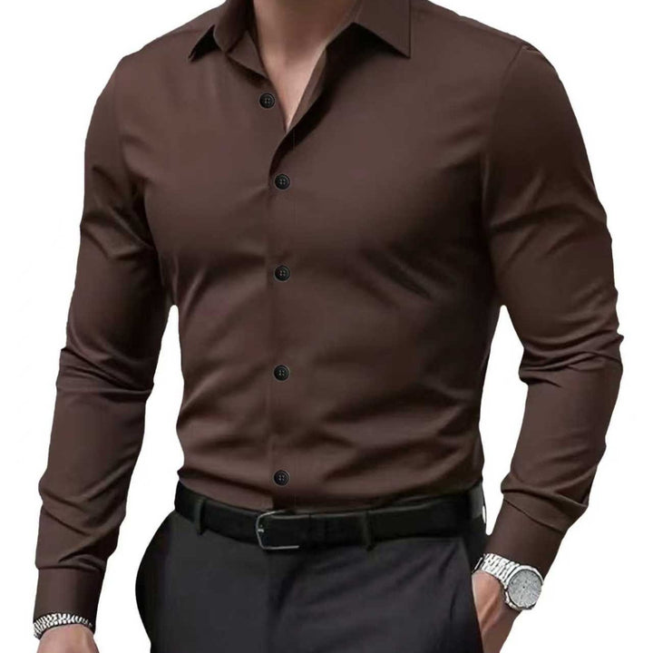 Men's Business Casual Suit Long Sleeve Inner Wear Brown Shirt