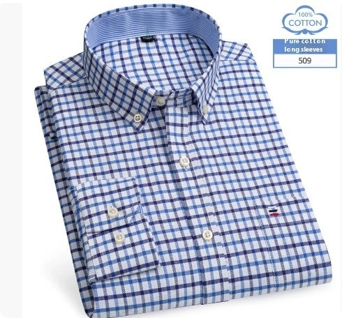 قميص رجالي متوسط ​​العمر بأكمام طويلة من القطن الخالص بنقشة مربعات