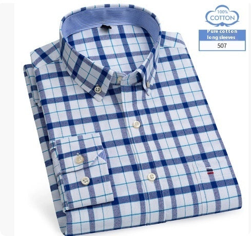 Middle-aged Men's Long Sleeve Pure Cotton Plaid Shirt
