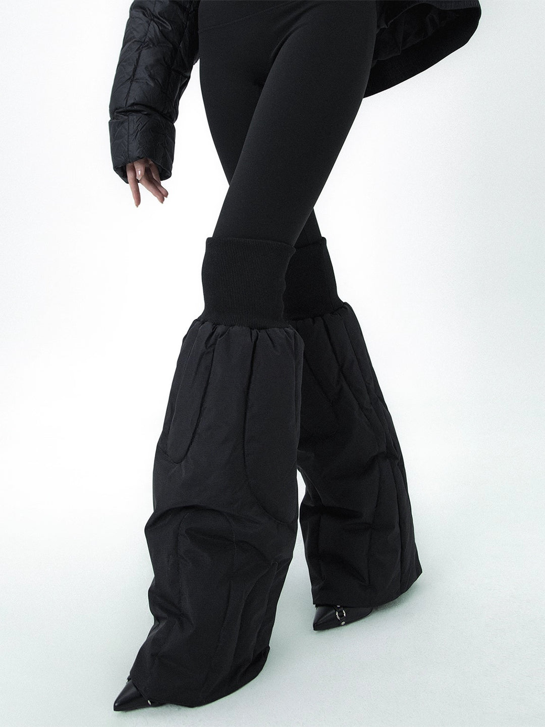 Black Down-filled Thick Warm Wide-leg Leg Warmers