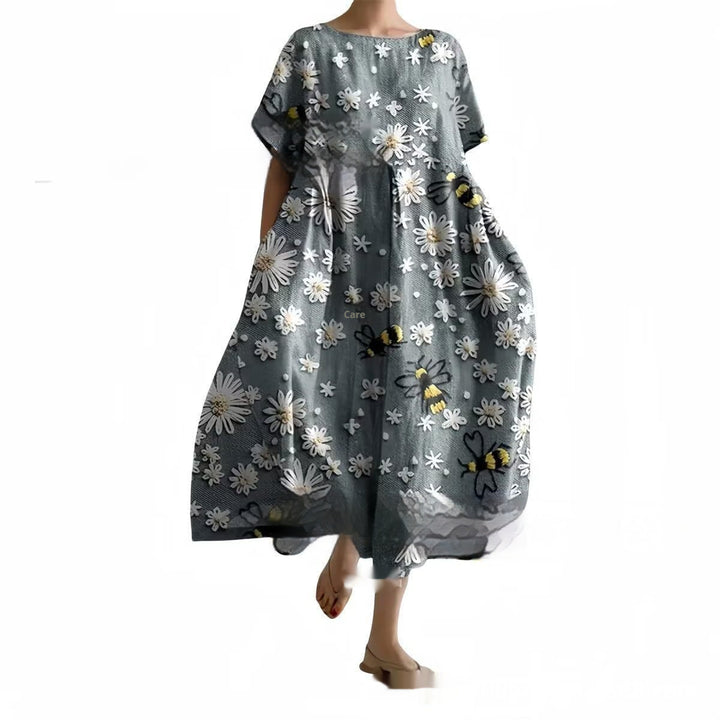Womens 3D-printed Loose-fit Short-sleeve Dress