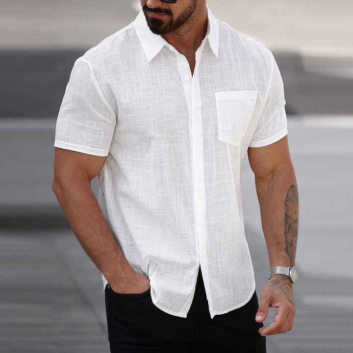 Mens Short-sleeve Cotton Shirt With A Pocket