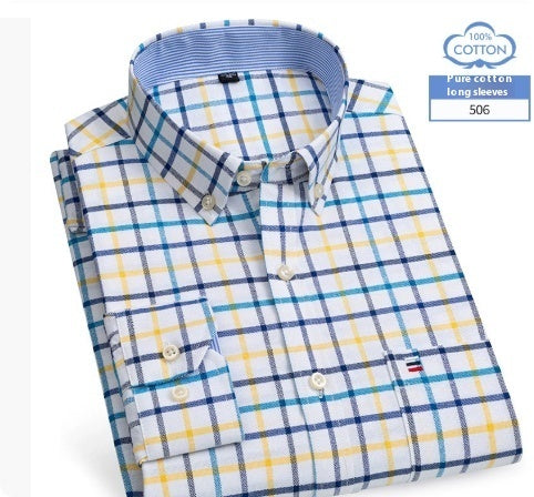 Middle-aged Men's Long Sleeve Pure Cotton Plaid Shirt