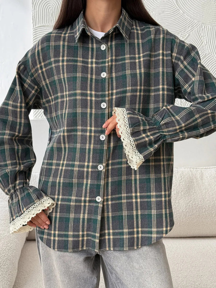 Womens Retro Loose-Fit Plaid Shirt