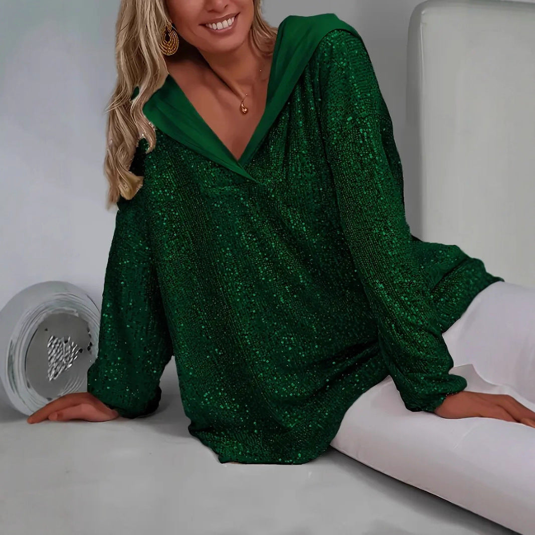 Womens Relaxed Fit Sequin Hoodie