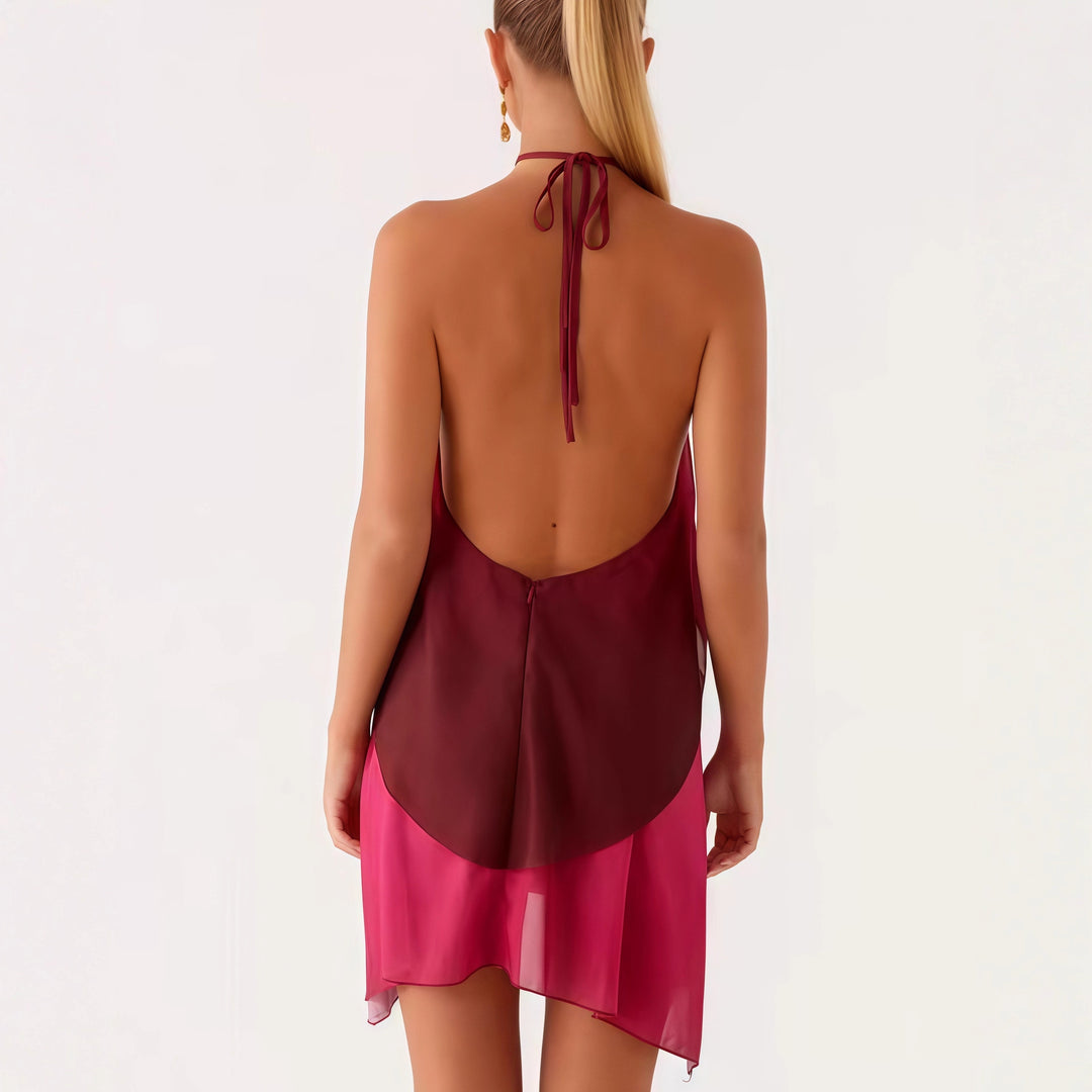 Mesh Gradient Color Halter Loose Dress