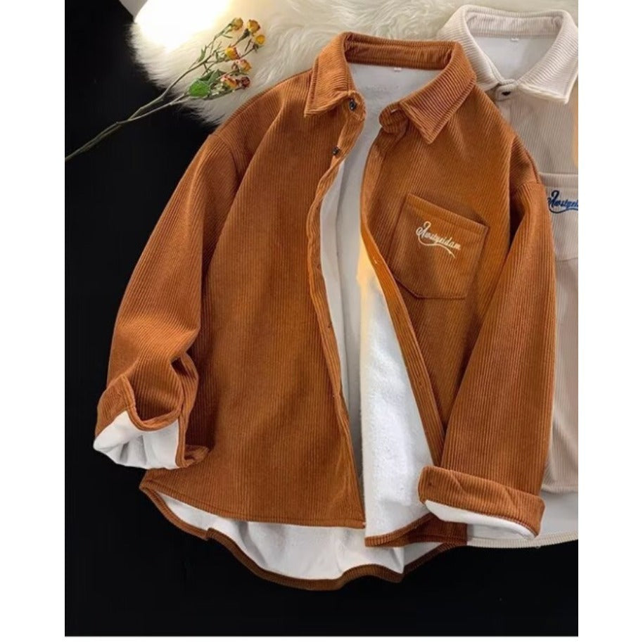 Mens Retro Casual Corduroy Shirt Coat