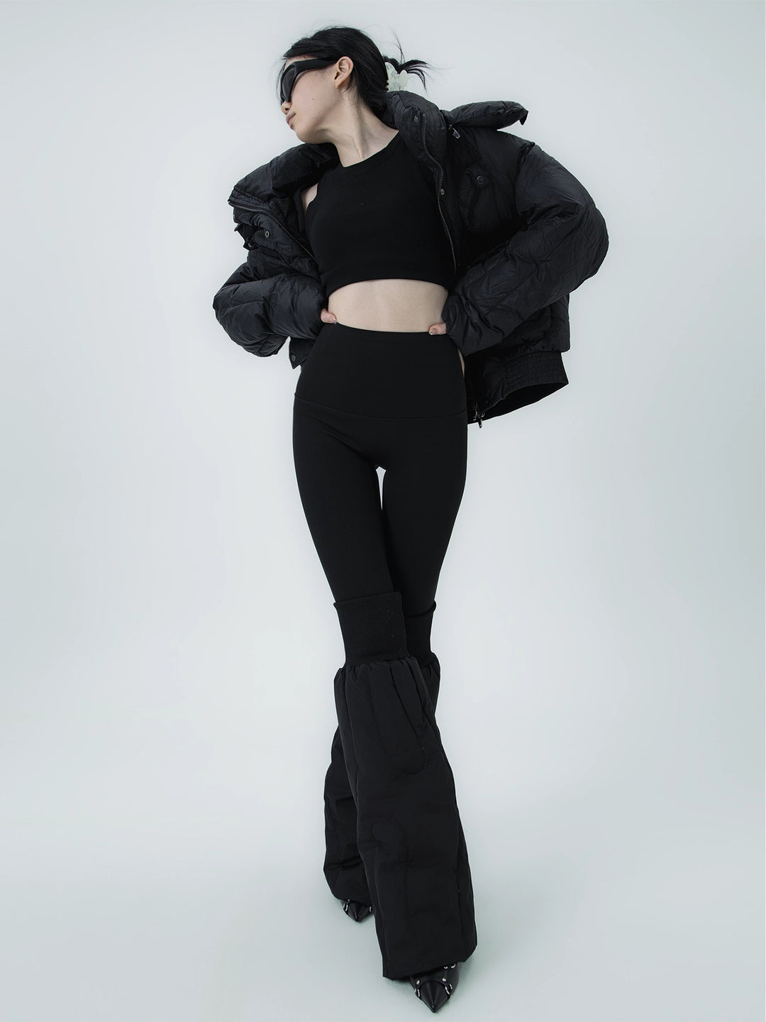 Black Down-filled Thick Warm Wide-leg Leg Warmers