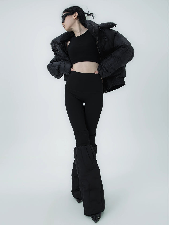 Black Down-filled Thick Warm Wide-leg Leg Warmers
