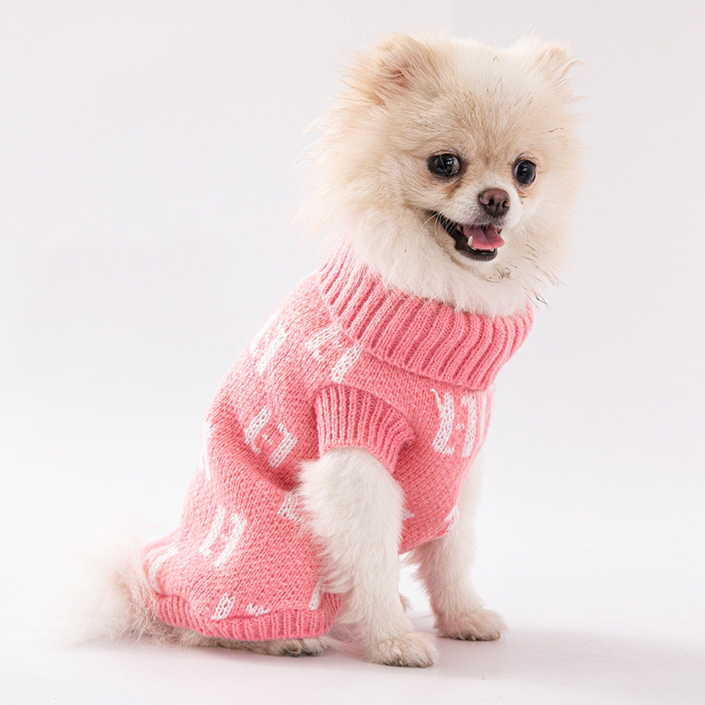 Fashionable wool costume high collar pet sweater in coffee and pink colors