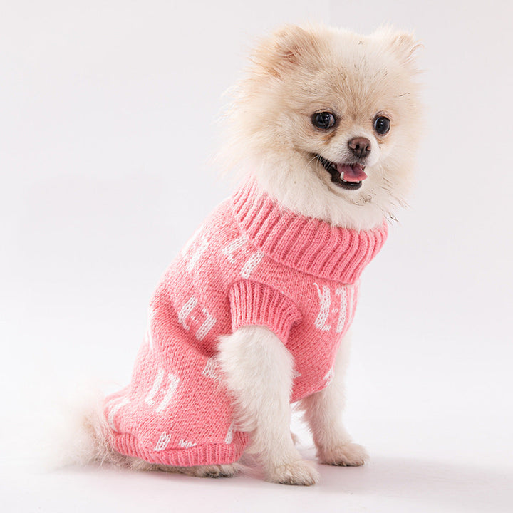 Fashionable wool costume high collar pet sweater in coffee and pink colors