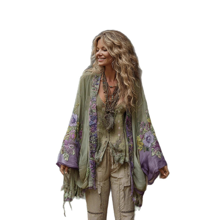 Linen Shawl-printed Buttonless Shirt Travel Ethnic-style Shawl