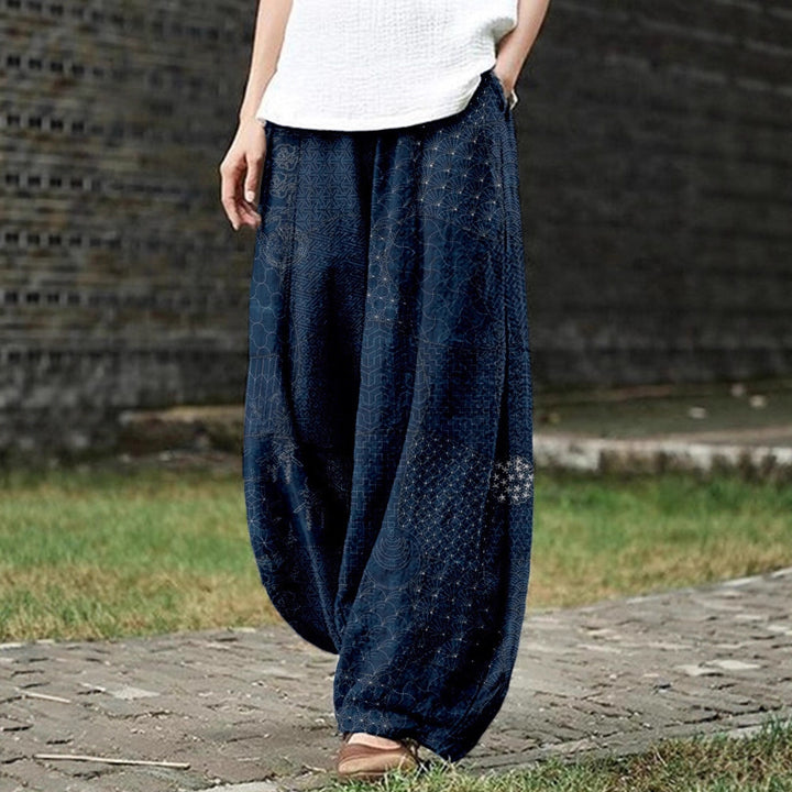 Womens Retro Artistic Floral Print Casual All-Match Pants